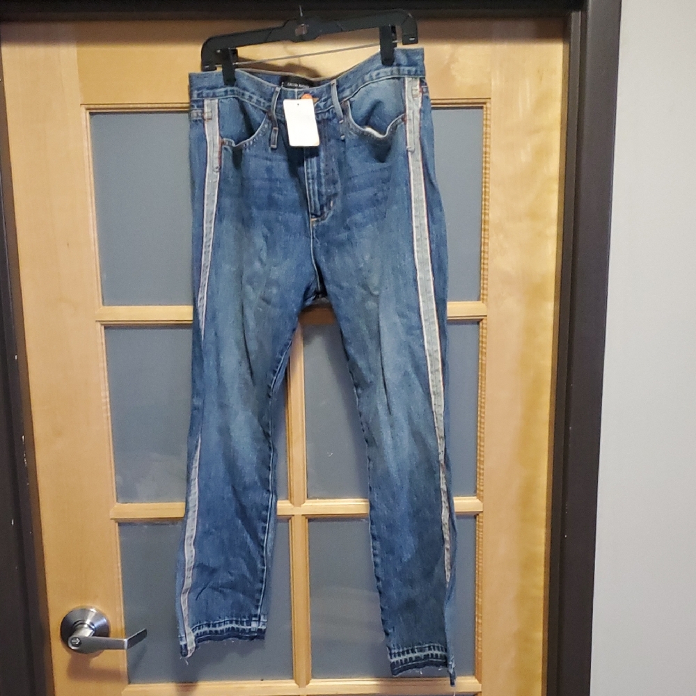 Straight Leg Women’s Jeans with Side Stripe - Blue